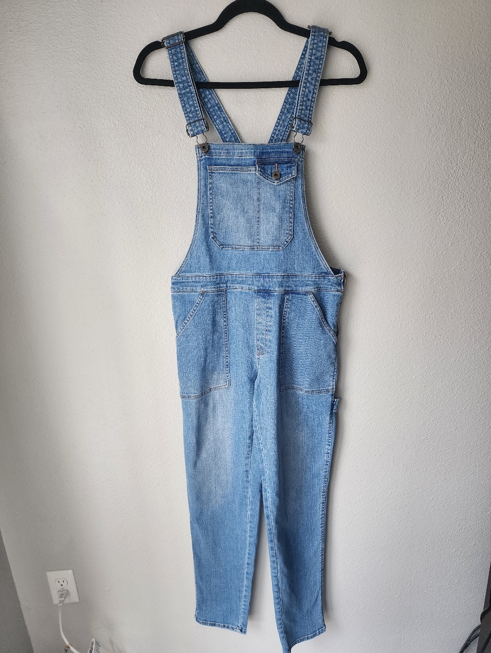 LL Bean Signature Carpenter Style Denim Overalls Size Small In Light Wash Blue